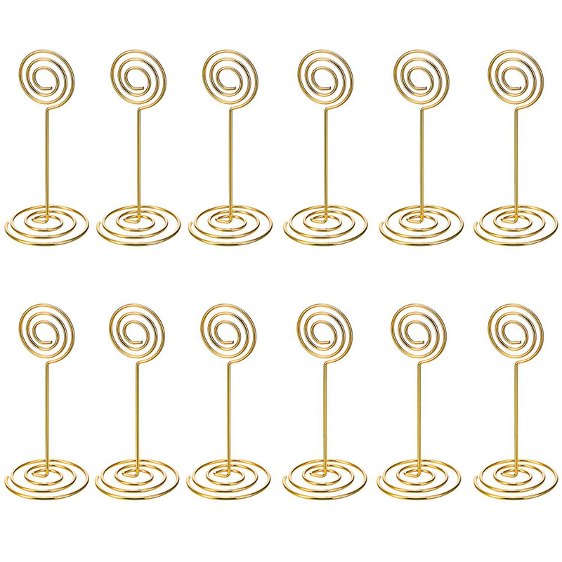 12 팩 테이블 번호 카드 홀더 사진 홀더 스탠드 장소 종이 메뉴 클립, 원형 모양 (금)